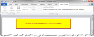 Mail for Sage disabled Add-in requires activation